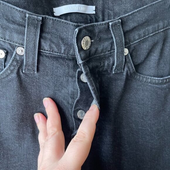 Helmet Lang black UNISEX mid rise button fly raw hem straight leg jeans M/32W/29 - Picture 6 of 11